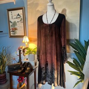 Elegant Ombre Black and Brown Long Sleeve Dress